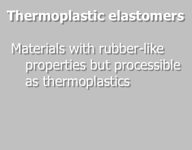 Thermoplastic elastomers

 Materials with rubber-like properties but processible as thermoplastics